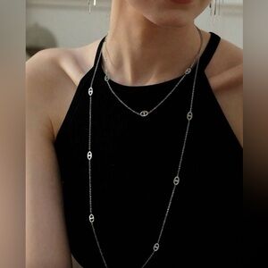 2/$30🌵 Evil Eye Simple Silver Toned Necklace Long Delicate Layer Vtg Style NEW